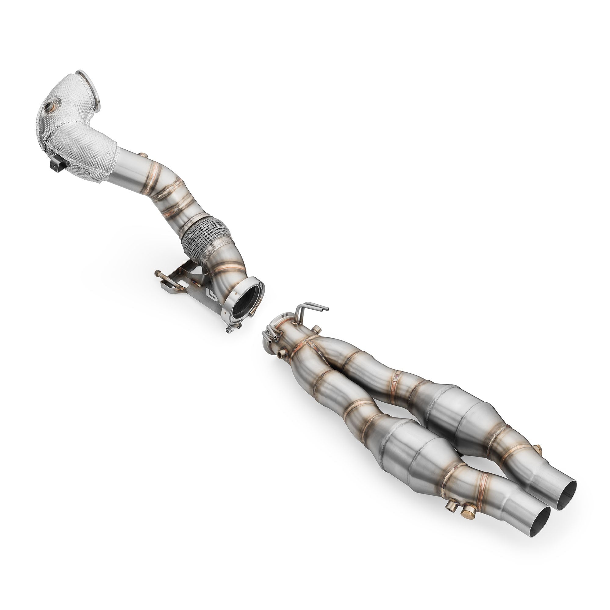 AUDI RS Q3 2.5 TFSI downpipe with heat shield and catalytic converters